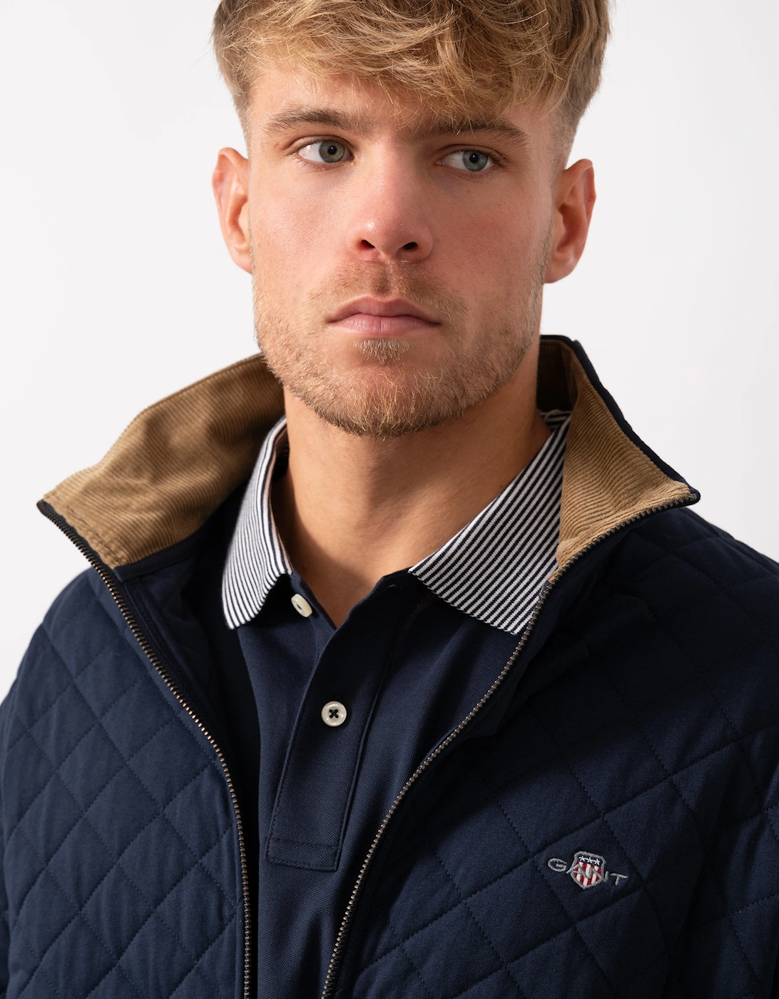 Mens Quilted Cord Collar Full Zip - 433 Evening Blue