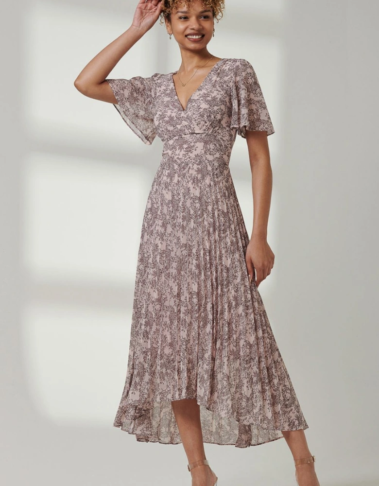 Chiffon Angel Sleeve Pleated Maxi Dress