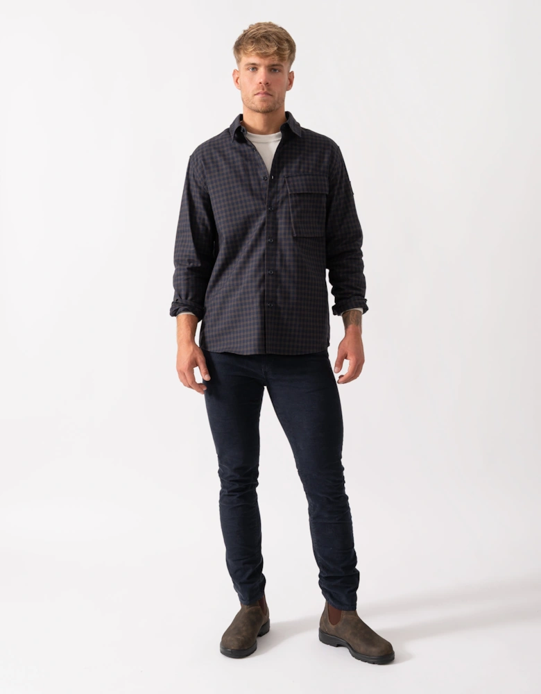 Scale Mens Long Sleeve Check Shirt - Dark Ink / Major Brown