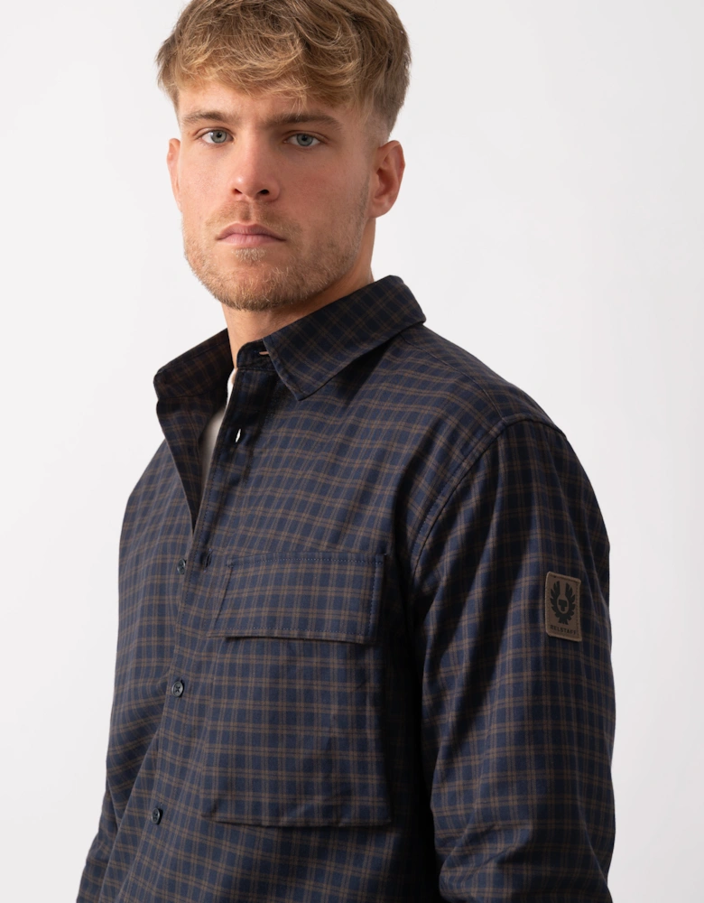Scale Mens Long Sleeve Check Shirt - Dark Ink / Major Brown