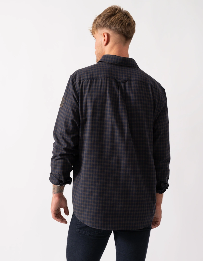 Scale Mens Long Sleeve Check Shirt - Dark Ink / Major Brown