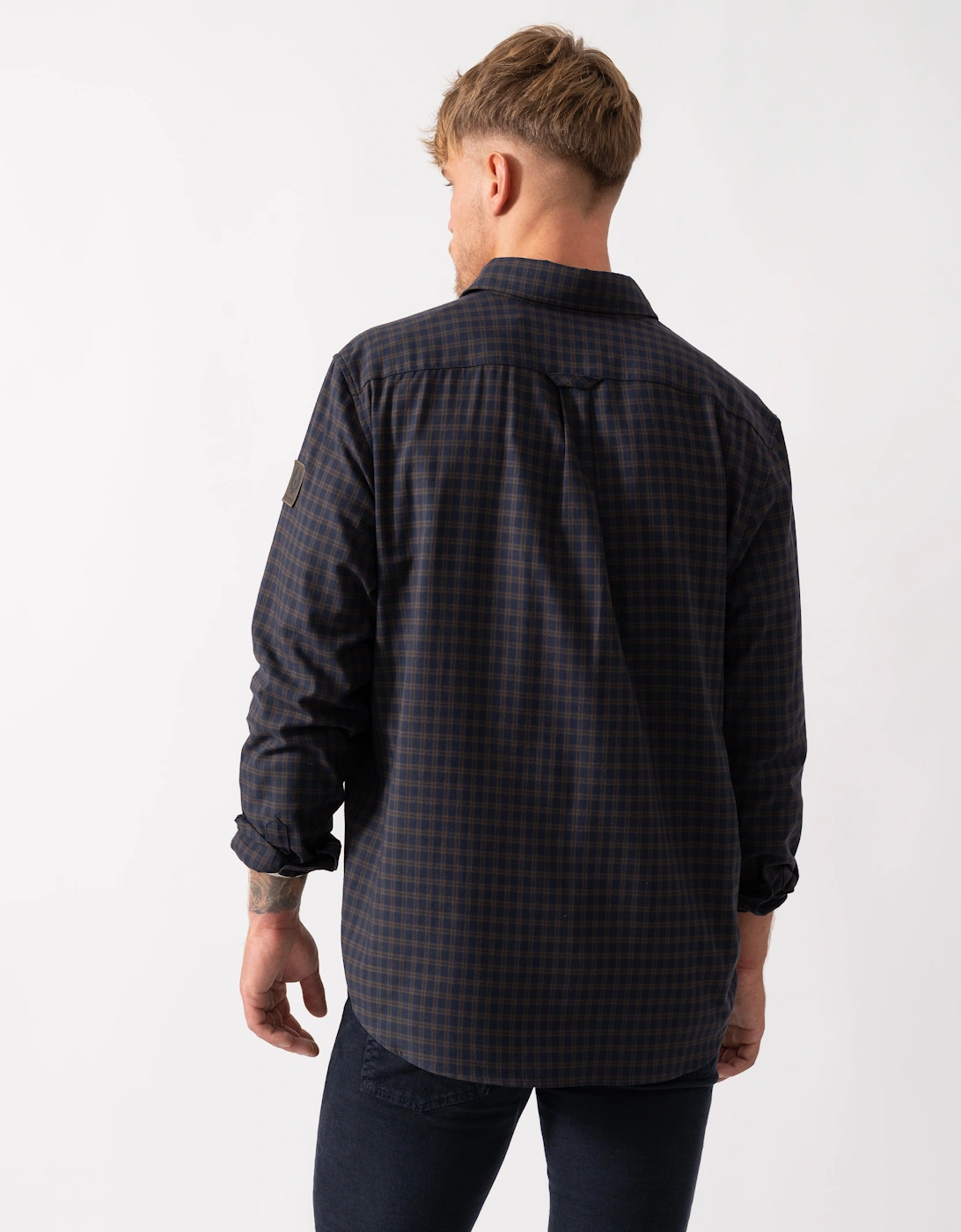 Scale Mens Long Sleeve Check Shirt - Dark Ink / Major Brown