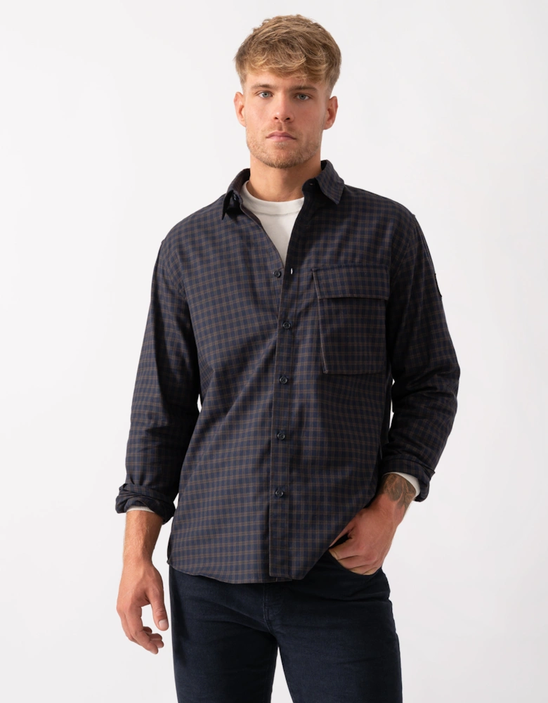 Scale Mens Long Sleeve Check Shirt - Dark Ink / Major Brown