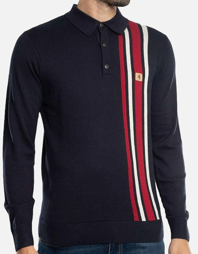Vintage Soda Racing Stripe Knitted Polo Shirt V55GM03 - Navy / Red