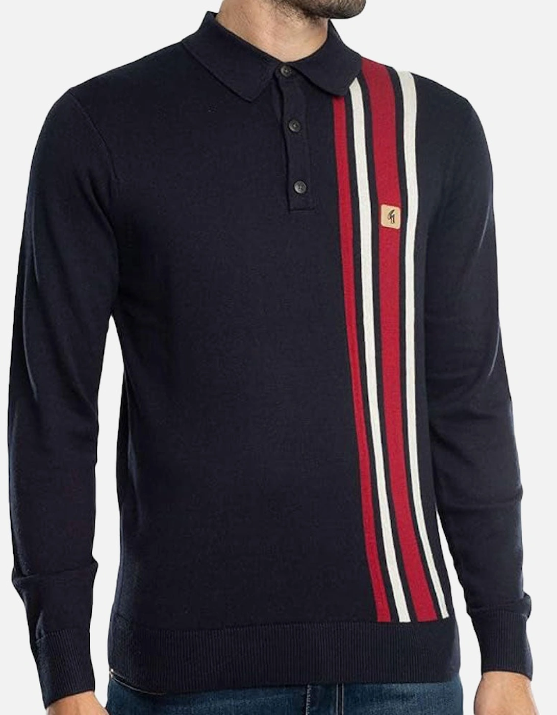 Vintage Soda Racing Stripe Knitted Polo Shirt V55GM03 - Navy / Red, 3 of 2