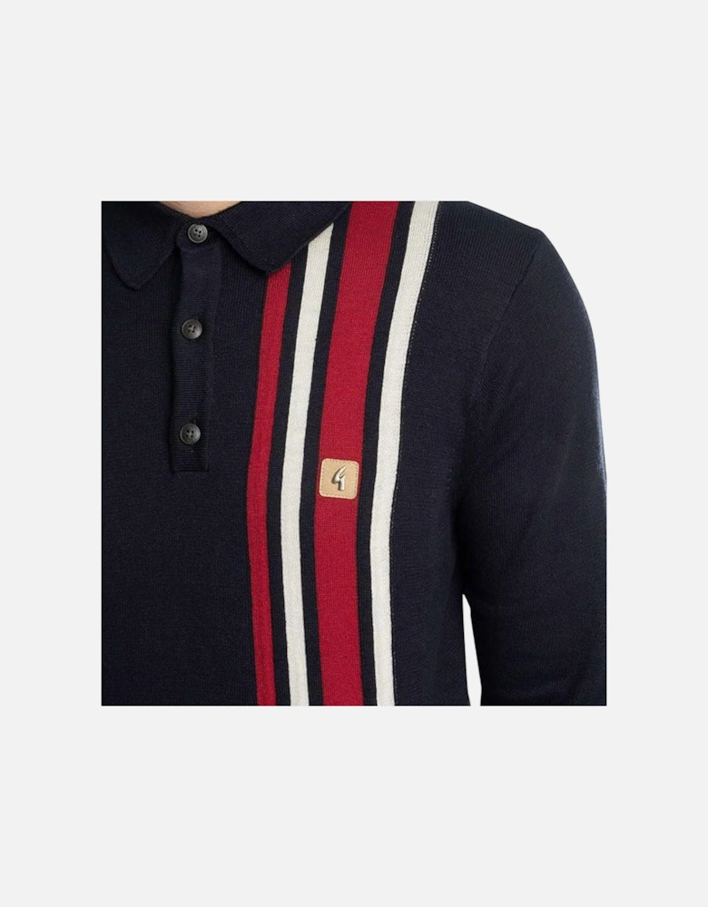 Vintage Soda Racing Stripe Knitted Polo Shirt V55GM03 - Navy / Red