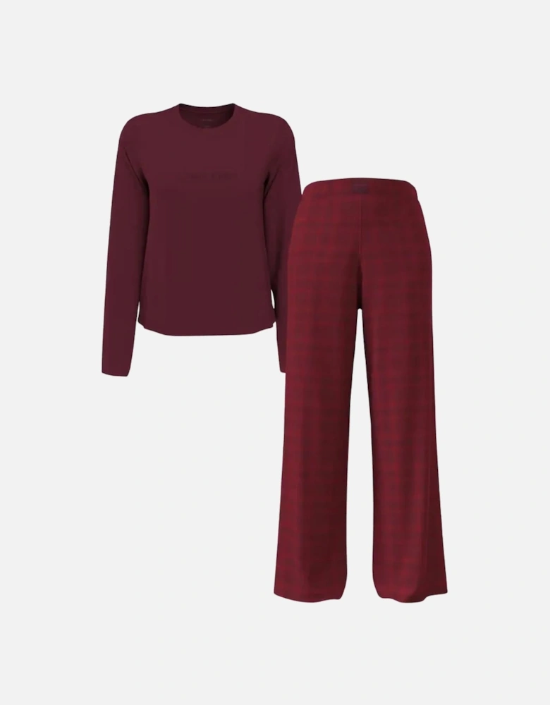 Women Check Flannel Pyjama Set, Zinfandel