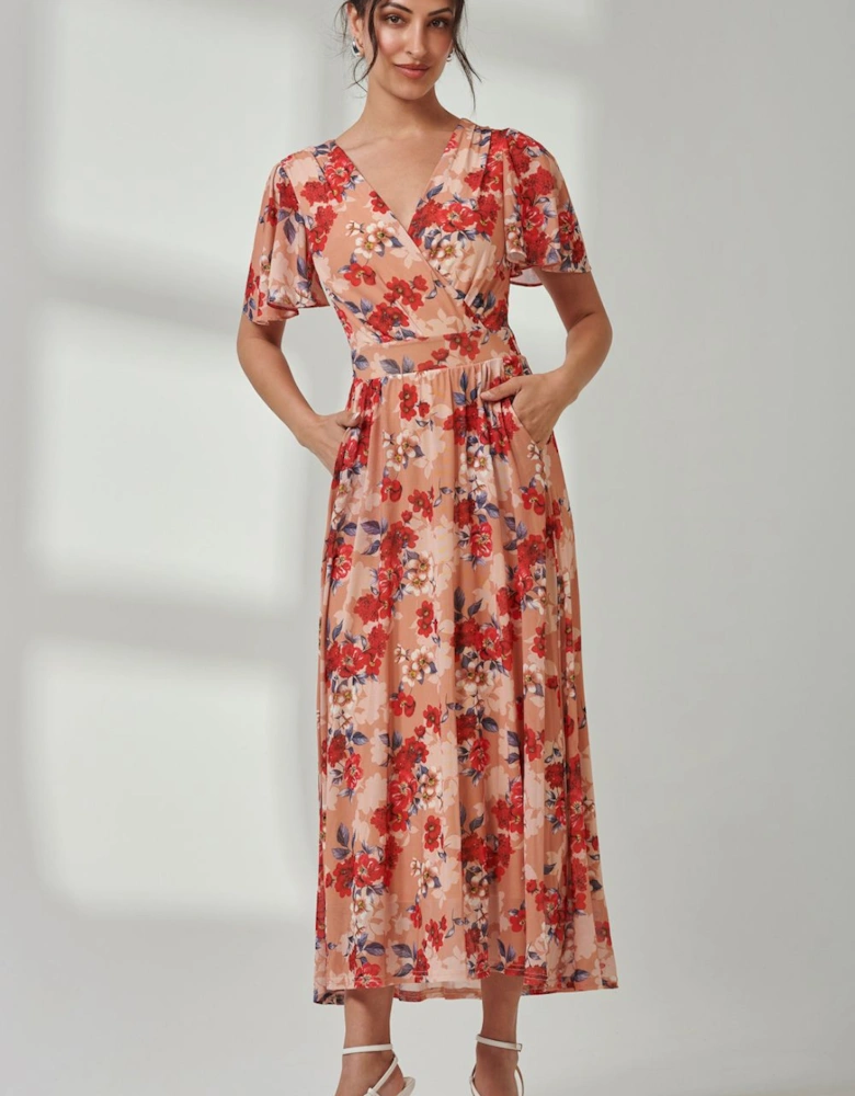 Evelyn Angel Sleeve Mesh Maxi Dress