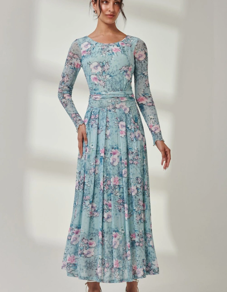 Floral Long Sleeve Mesh Maxi Dress