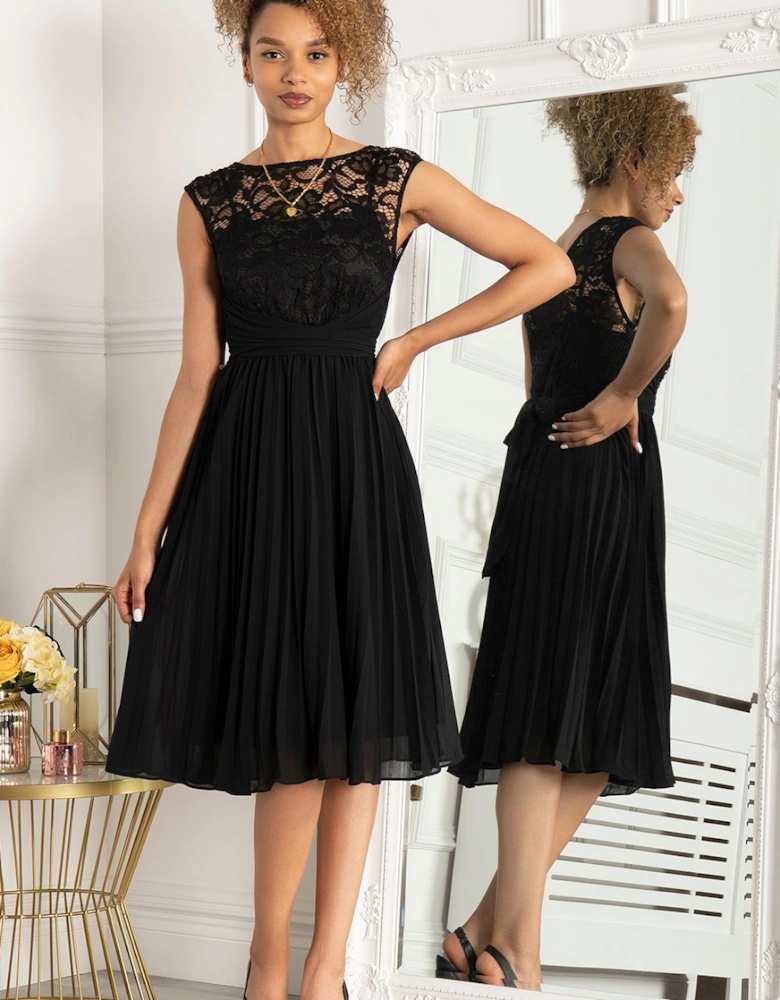 Lace Bodice Pleated Prom Dress