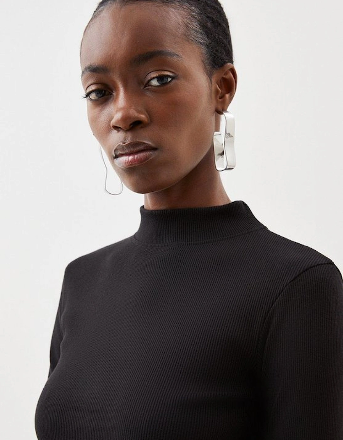 Compact Jersey Ribbed Turtle Neck Top