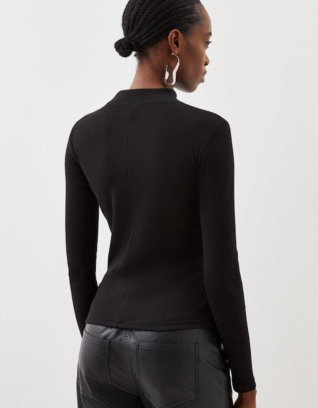 Compact Jersey Ribbed Turtle Neck Top