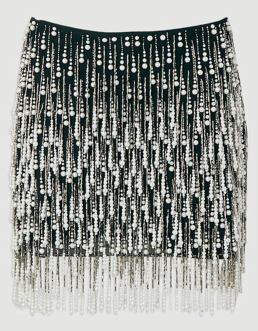 Pearl Tassel Embellished Woven Mini Skirt