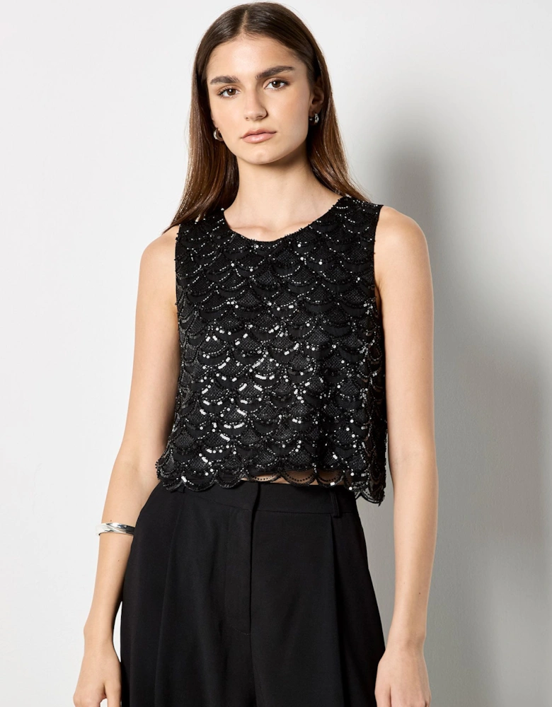 Scallop Sequin Crop Top