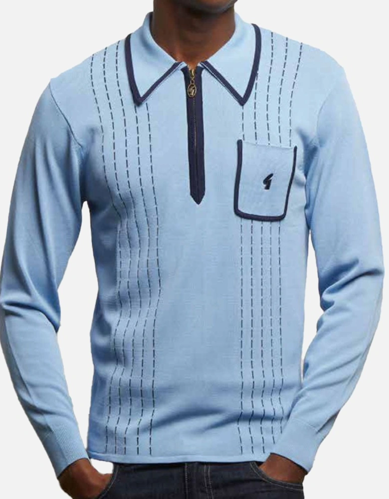 Vintage Darron Long sleeve Zip Polo Shirt V55GM25 - Iceberg Blue