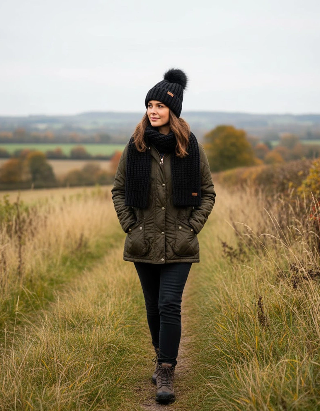 SALTBURN BEANIE & SCARF Womens Gift Set Black