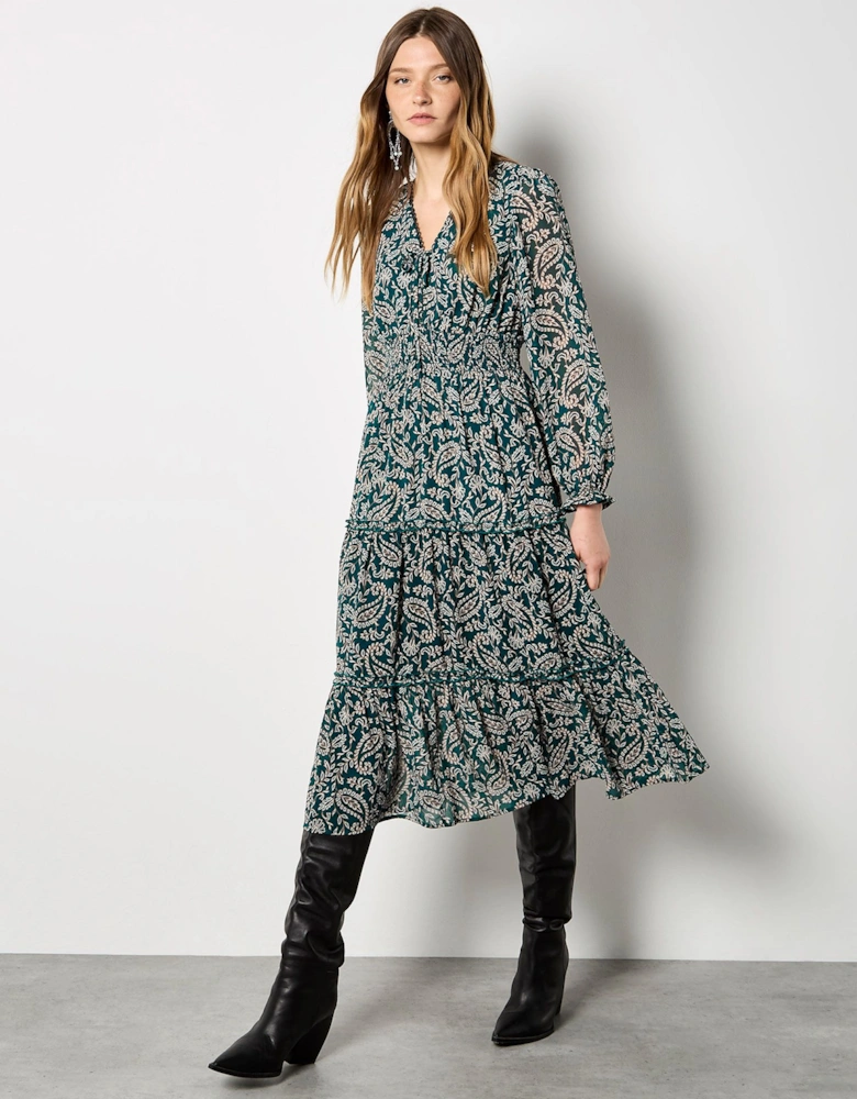 Paisley Print Chiffon Midi Dress