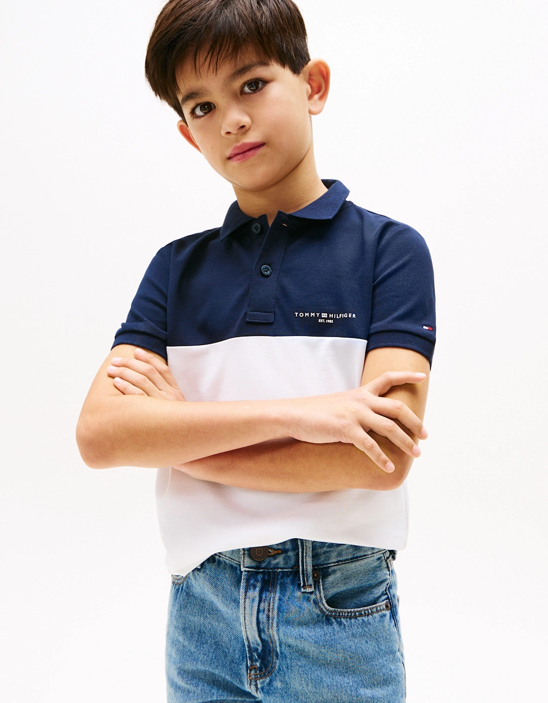 Boys Colourblock Polo Shirt in Navy