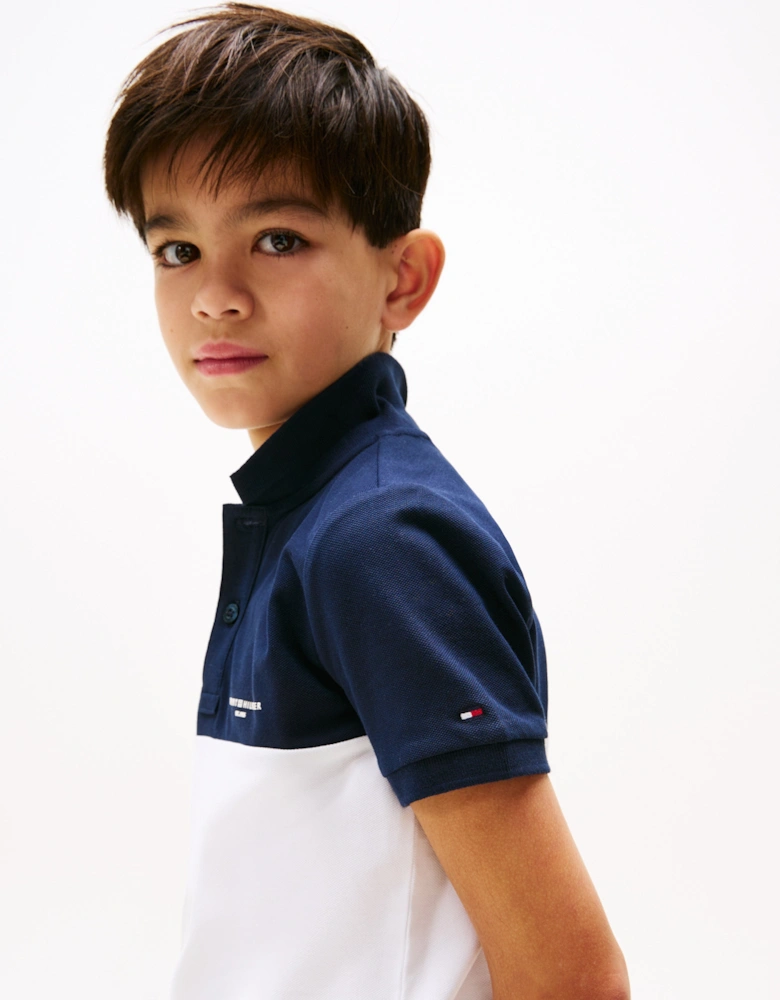 Boys Colourblock Polo Shirt in Navy