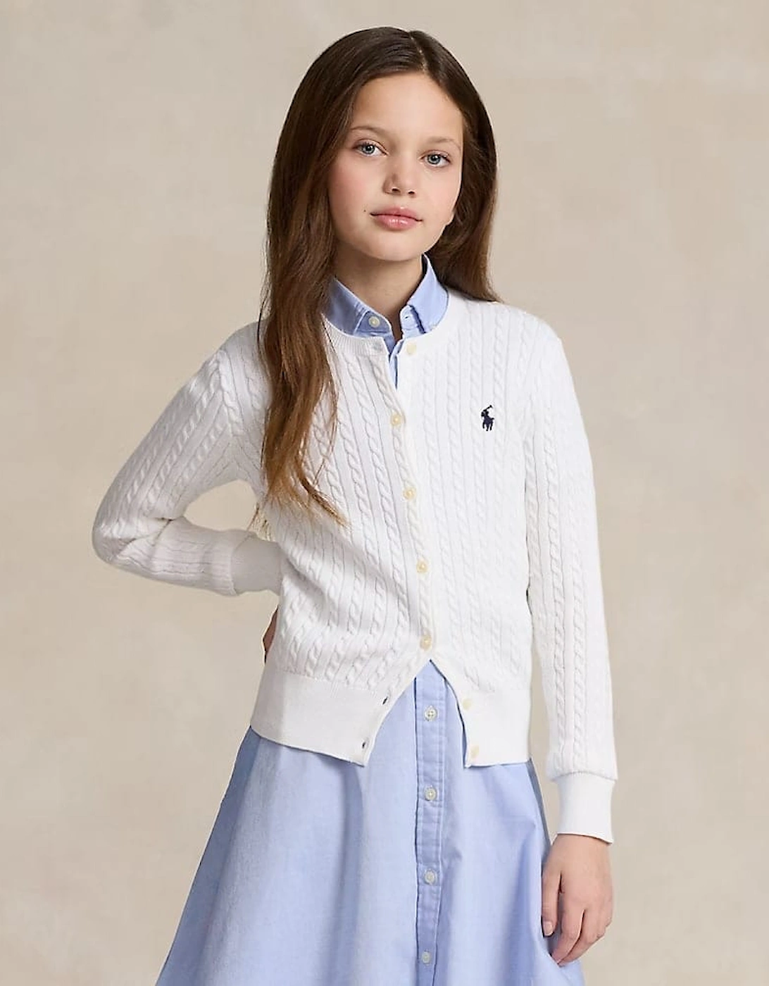 Girls Mini Cable Knit Cardigan in White