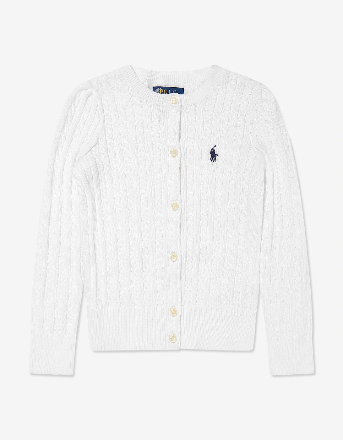 Girls Mini Cable Knit Cardigan in White, 7 of 6