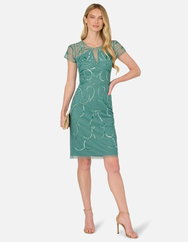Bead Mesh Sheath Dress