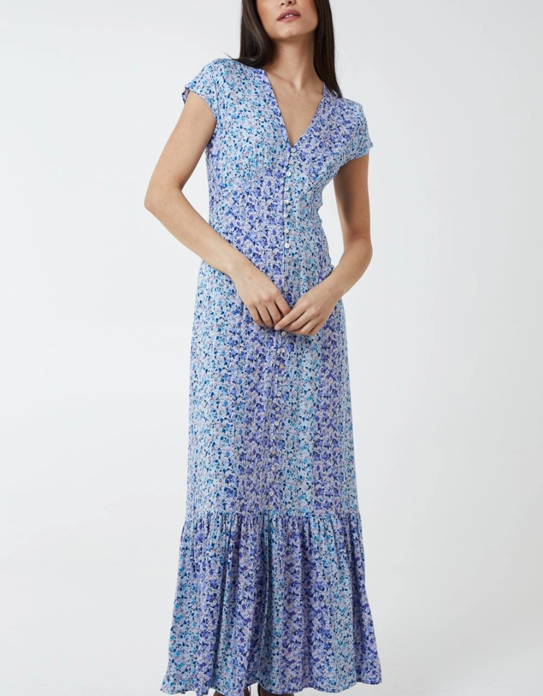 Cap Sleeves Button Front Midi Dress