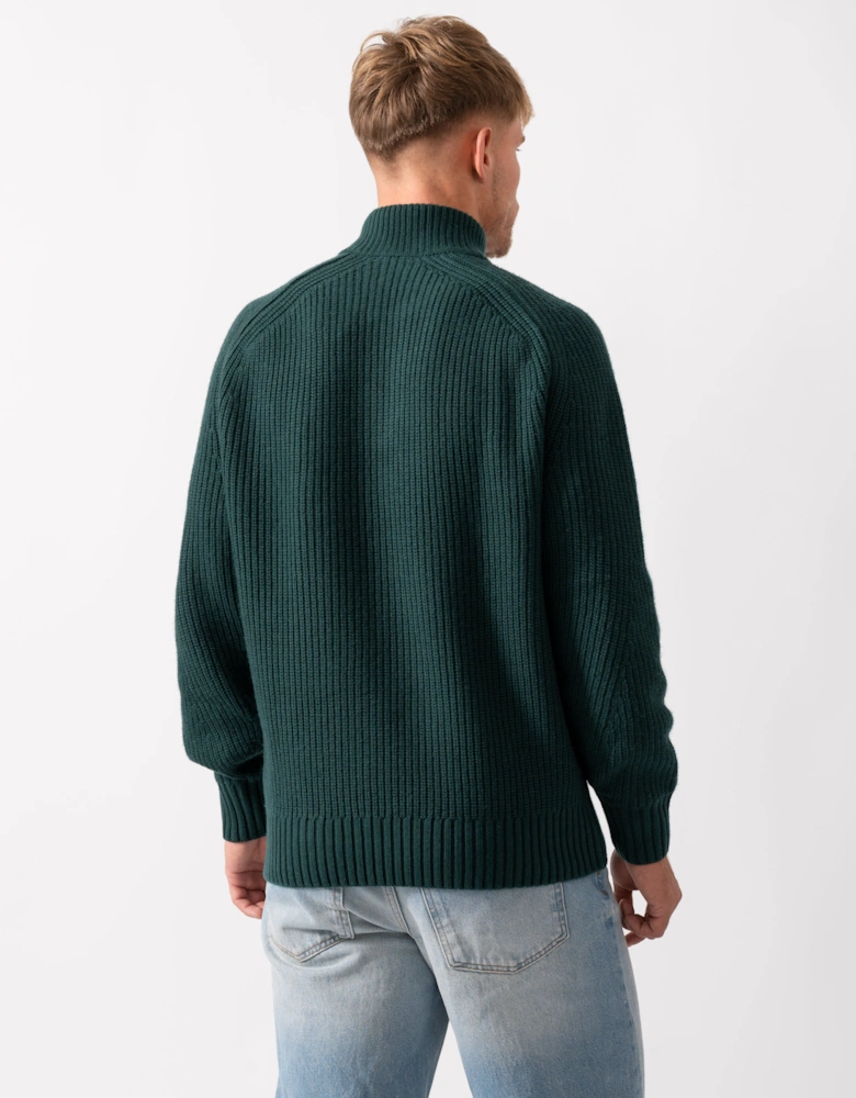 High Zip Neck Thick Rib Knit Mens Wool Sweater - Sinople YZP