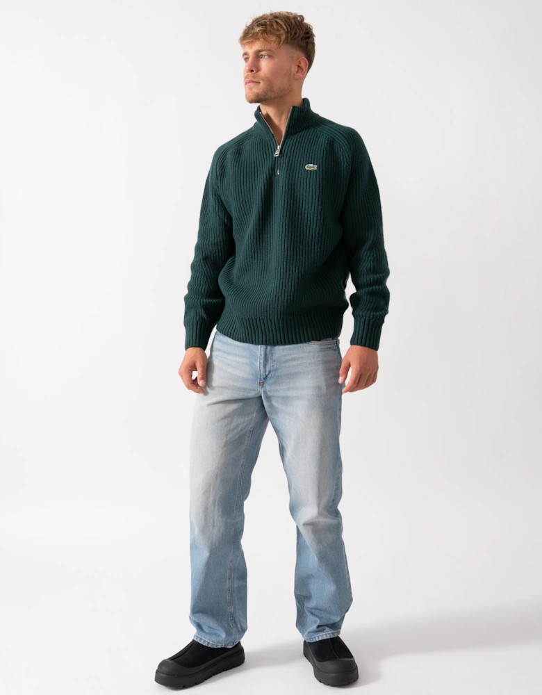 High Zip Neck Thick Rib Knit Mens Wool Sweater - Sinople YZP