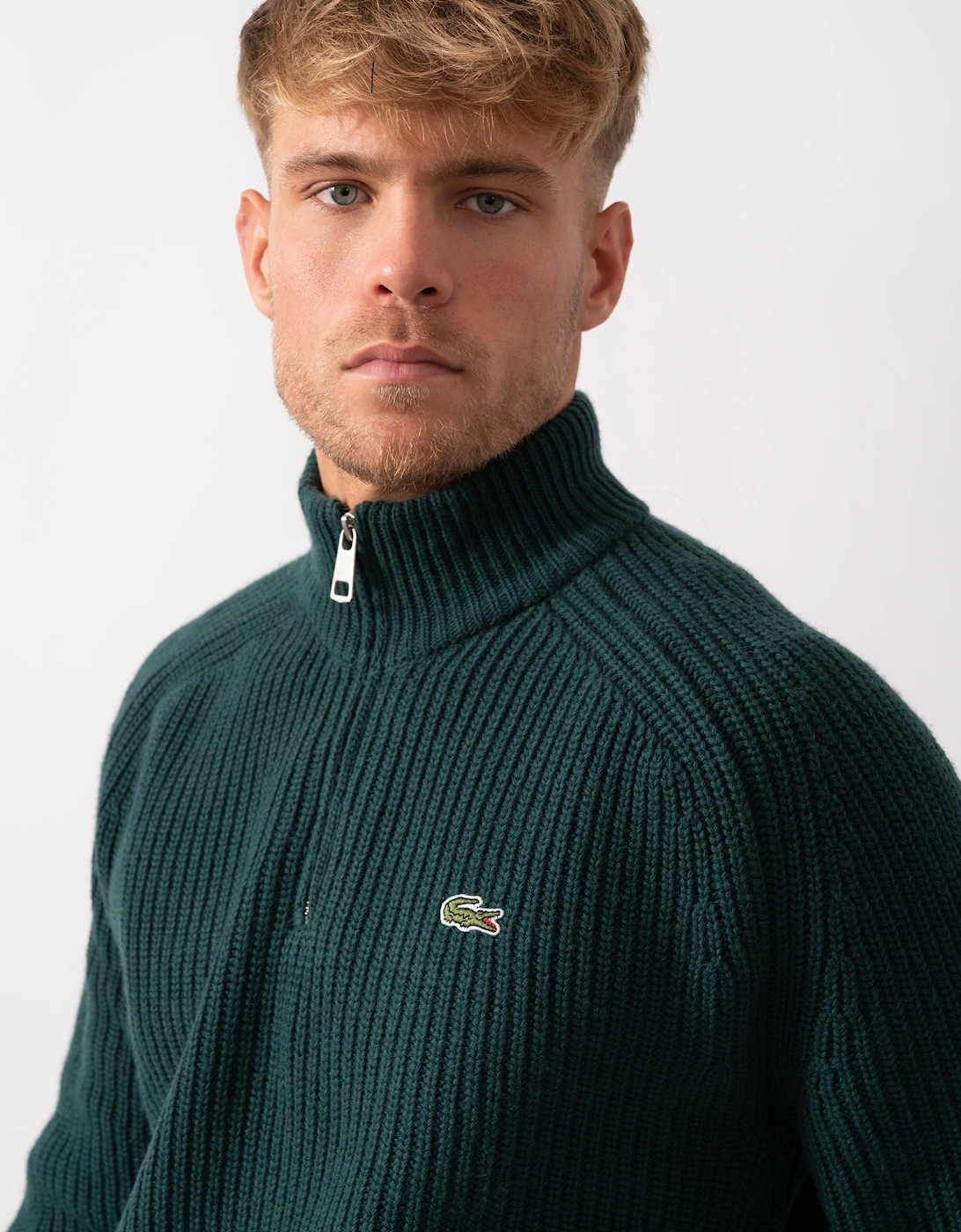 High Zip Neck Thick Rib Knit Mens Wool Sweater - Sinople YZP