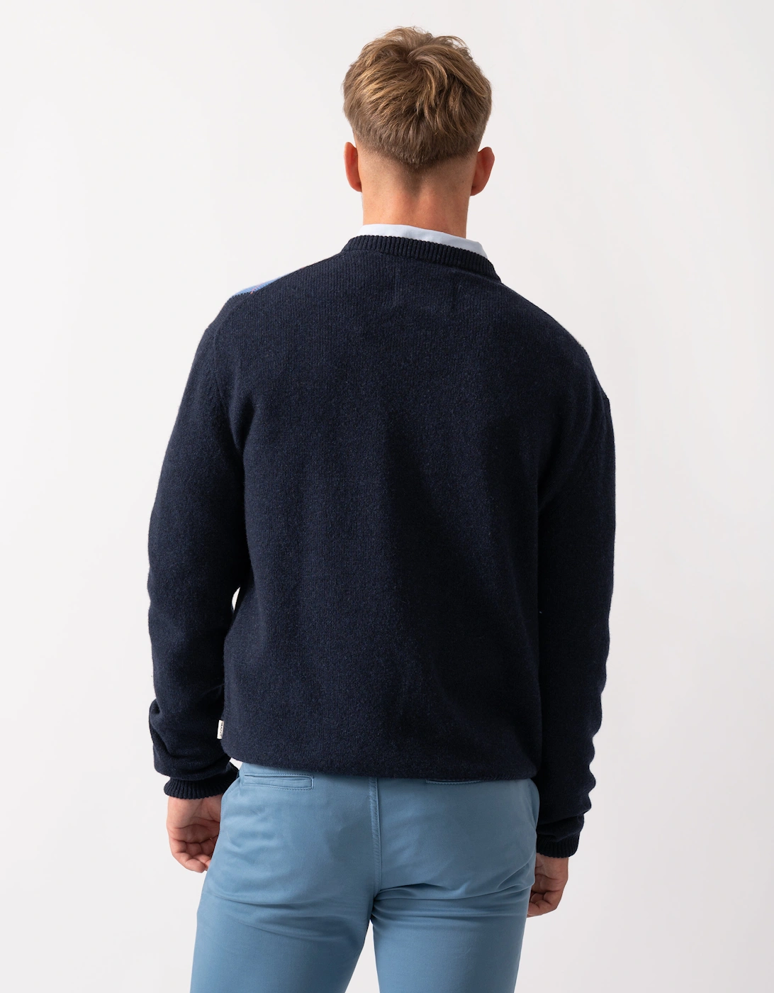 Mens Argyle Crew Neck Jumper - 480 Dark Navy Melange