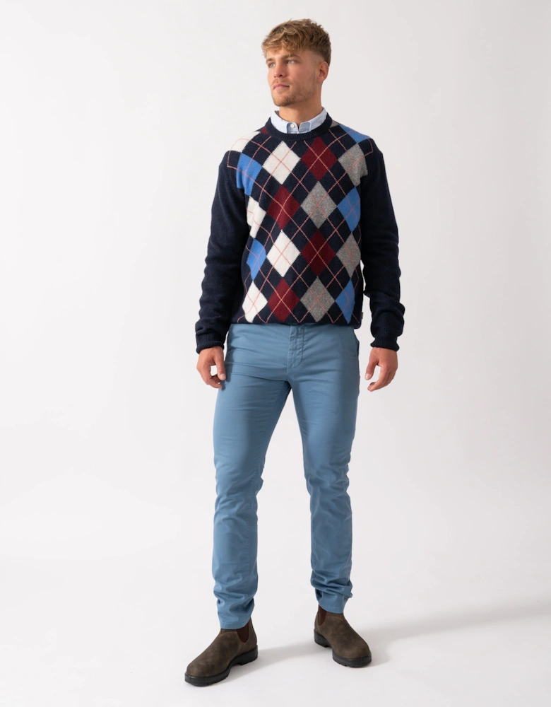 Mens Argyle Crew Neck Jumper - 480 Dark Navy Melange