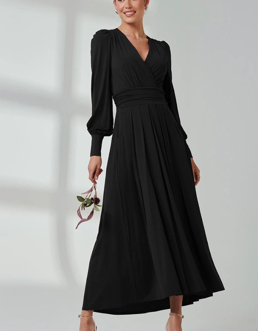 Long Sleeve Soft Silky Jersey Maxi Dress, 2 of 1