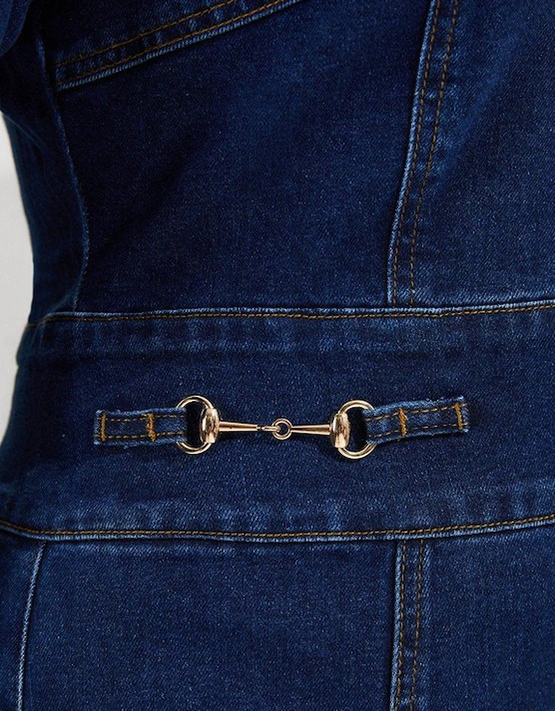 Plus Size Stretch Denim Snaffle Trim Collared Midi Dress