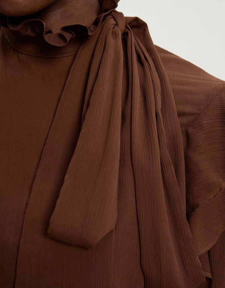 Ruffle Front Crinkle Georgette Pussy Bow Blouse