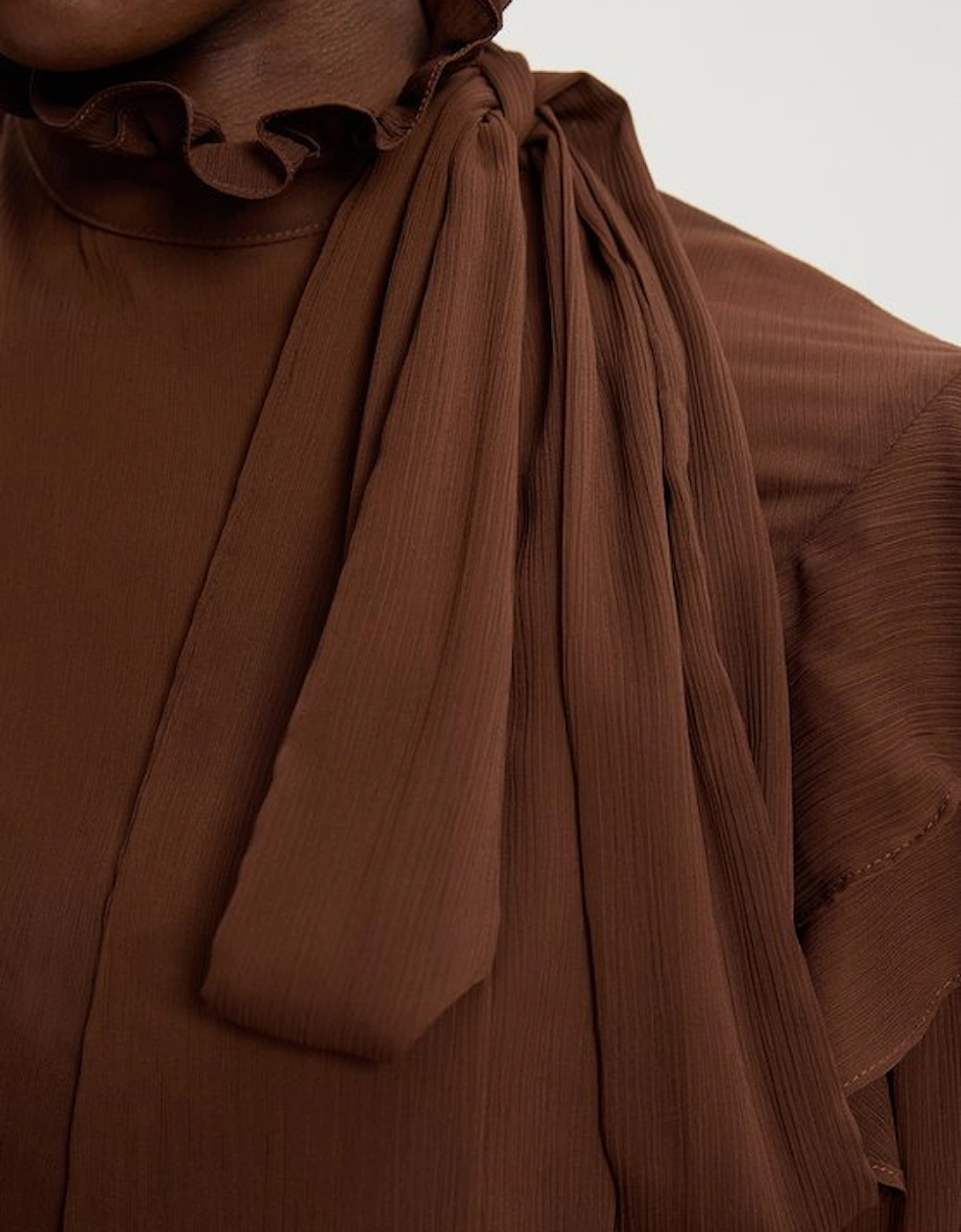 Ruffle Front Crinkle Georgette Pussy Bow Blouse