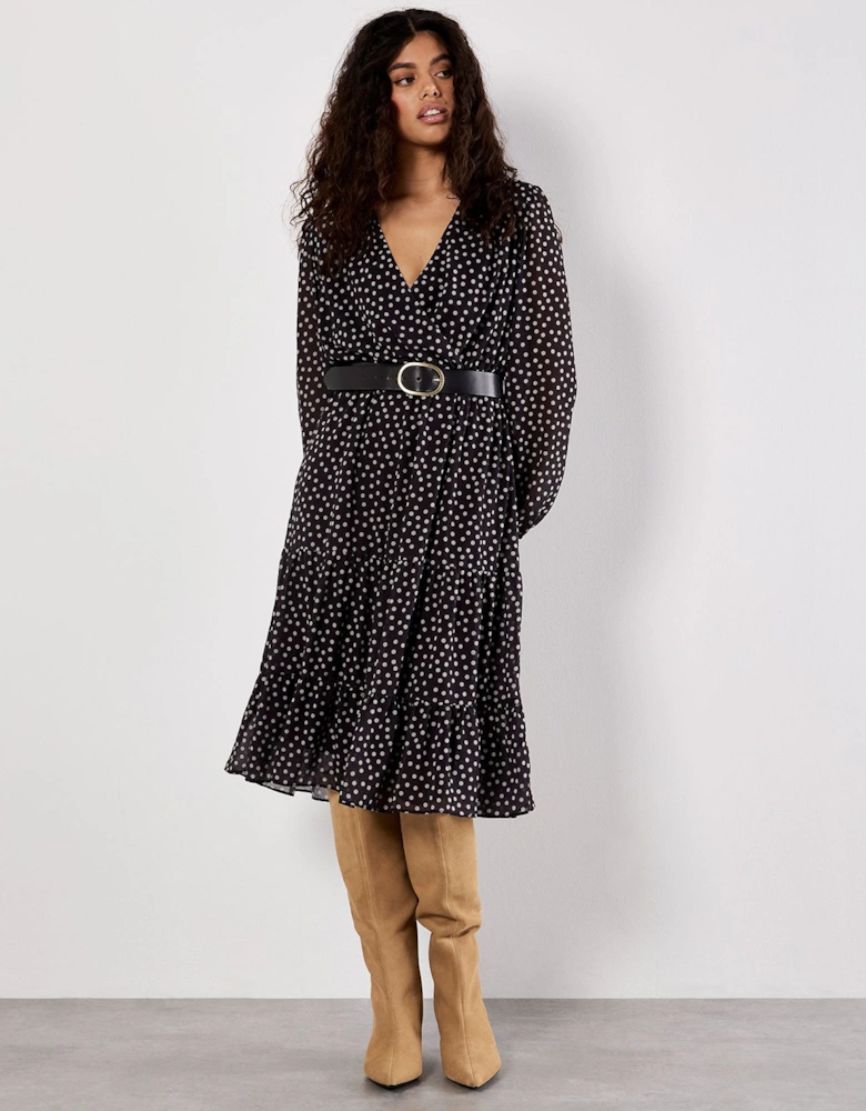 Polka Dot Chiffon Wrap Midi Dress