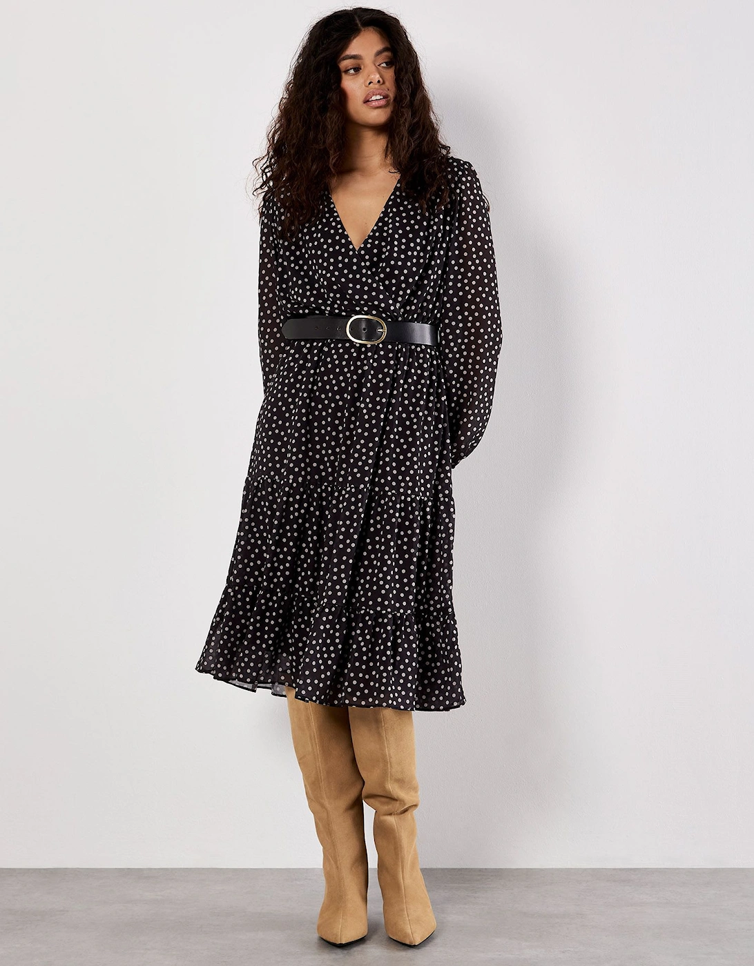 Polka Dot Chiffon Wrap Midi Dress, 2 of 1