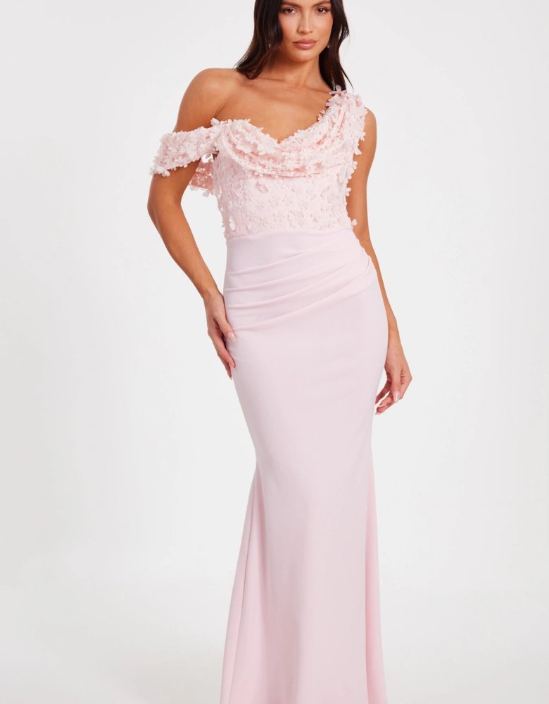 Pale Pink Floral Drop Sleeve Maxi Dress