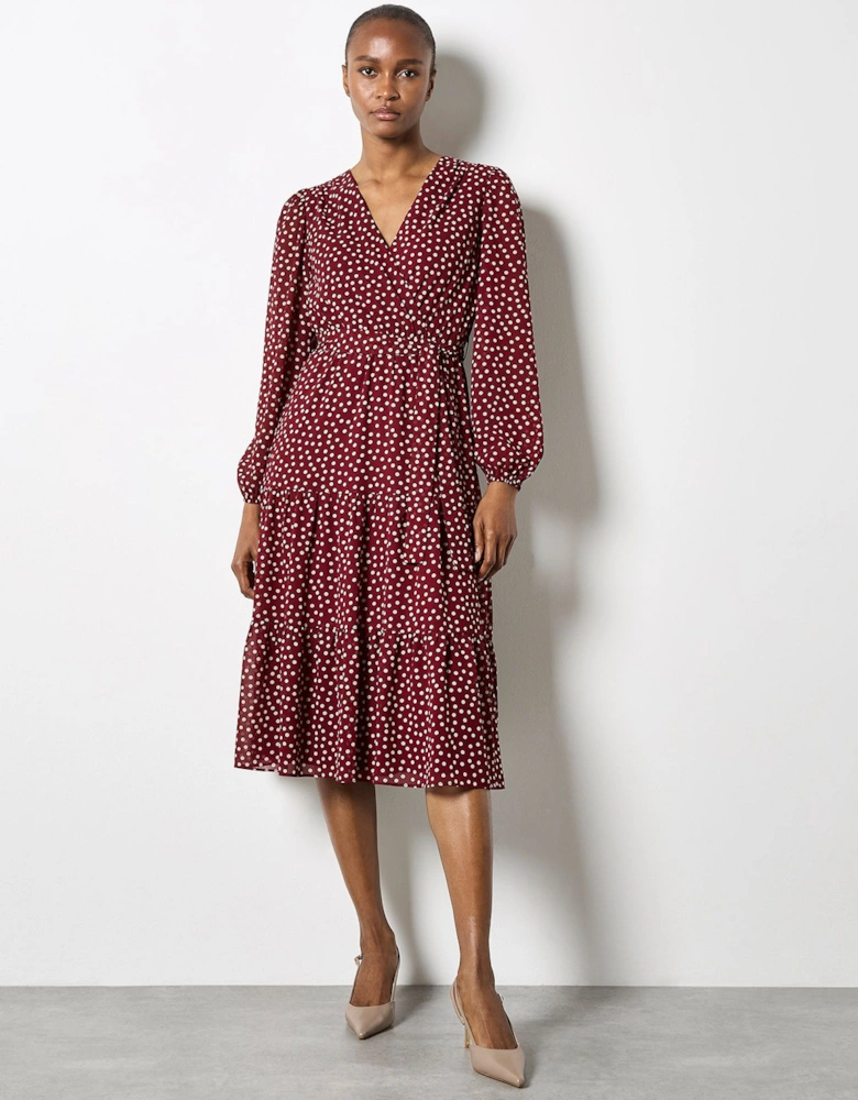 Polka Dot Chiffon Wrap Midi Dress