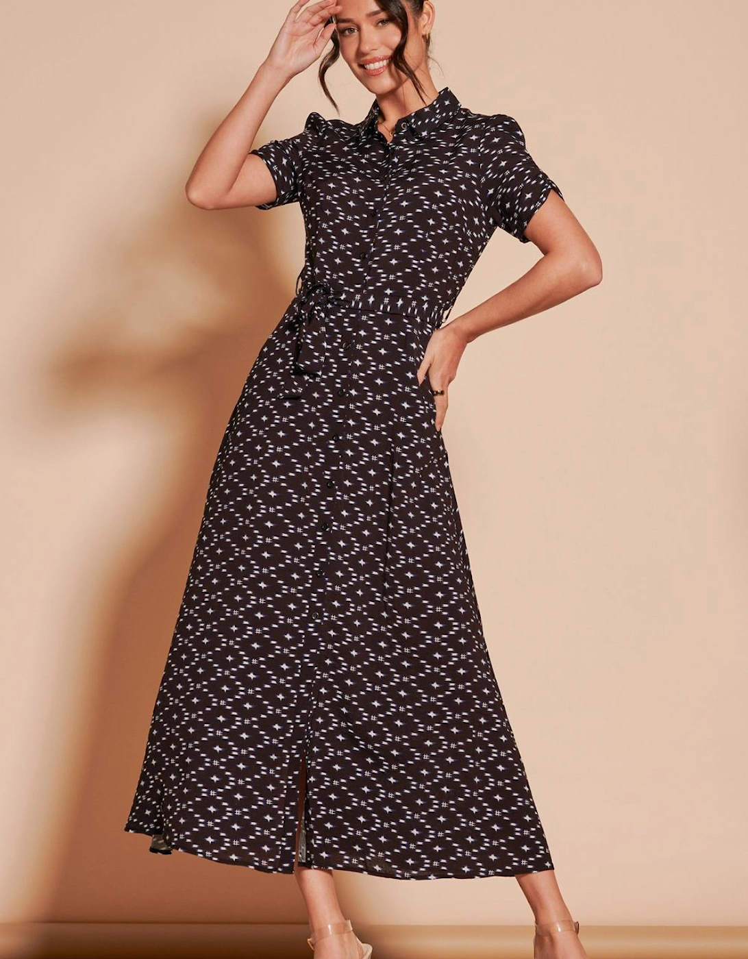 Sadie Print Cotton Blend Shirt Maxi Dress, 2 of 1
