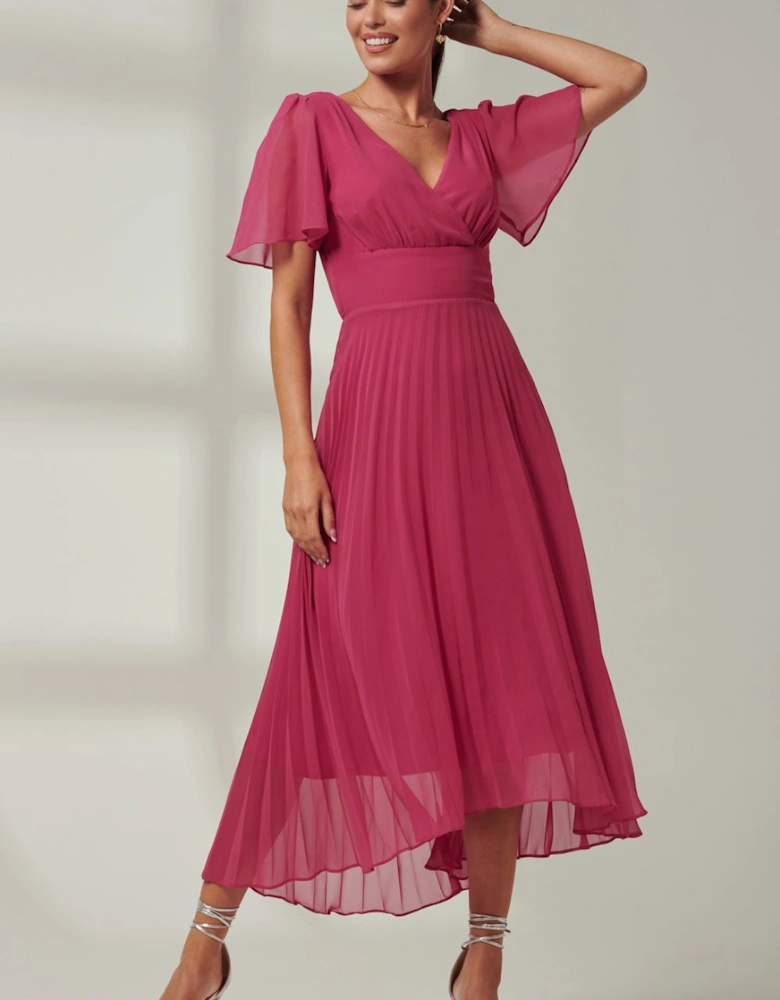 Elene Pleated High Low Chiffon Maxi Dres