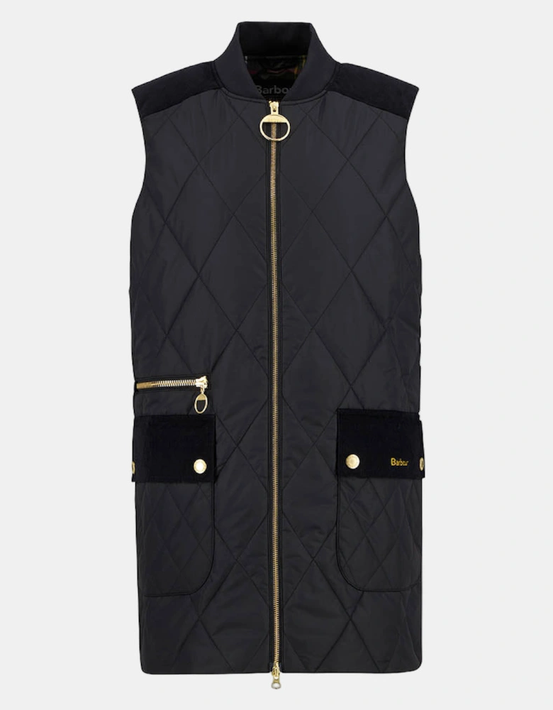 Lydia Womens Diamond Quilt Gilet - Black/Classic Tartan