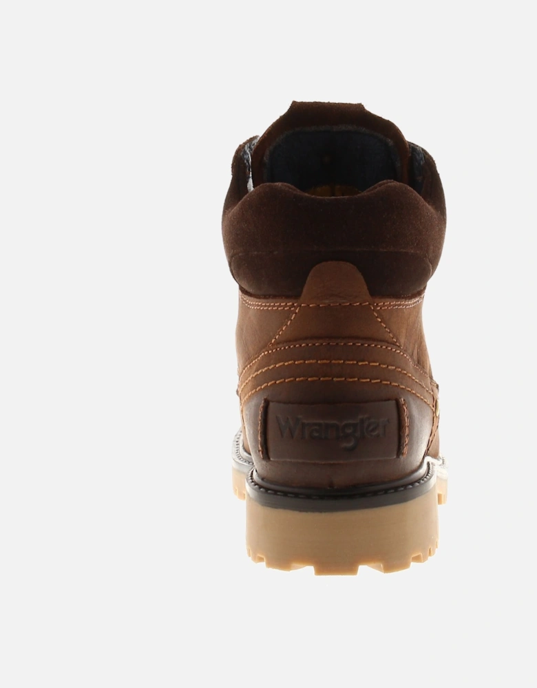 Mens Boots Yuma Mid Lace Up Leather Smart Brown UK Size