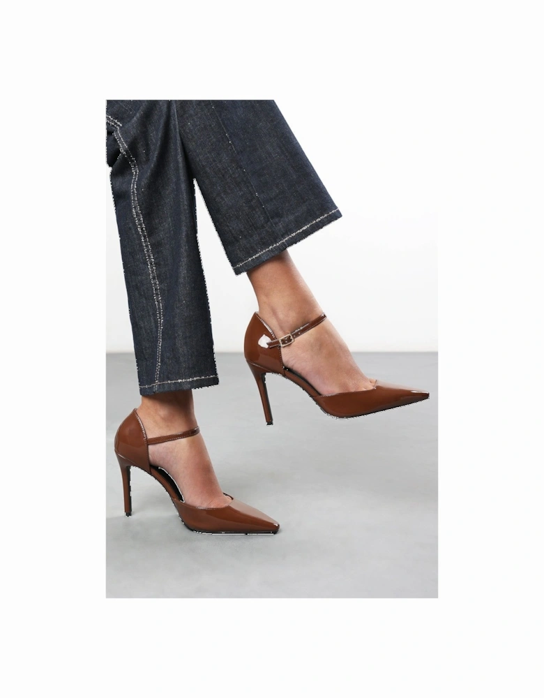 'Winnie' Pointed Toe Stilleto Court Heeled Shoe with Buckle Strap