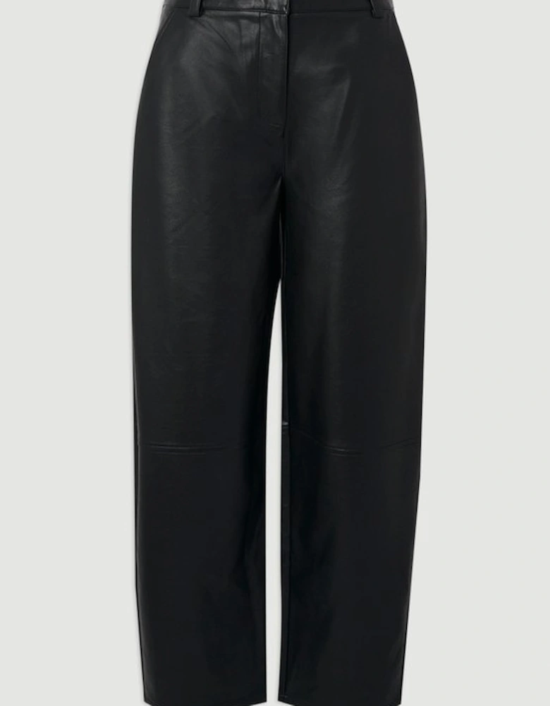 Faux Leather Barrel Leg Trouser