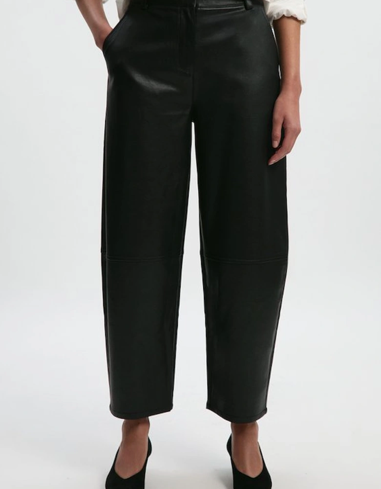 Faux Leather Barrel Leg Trouser