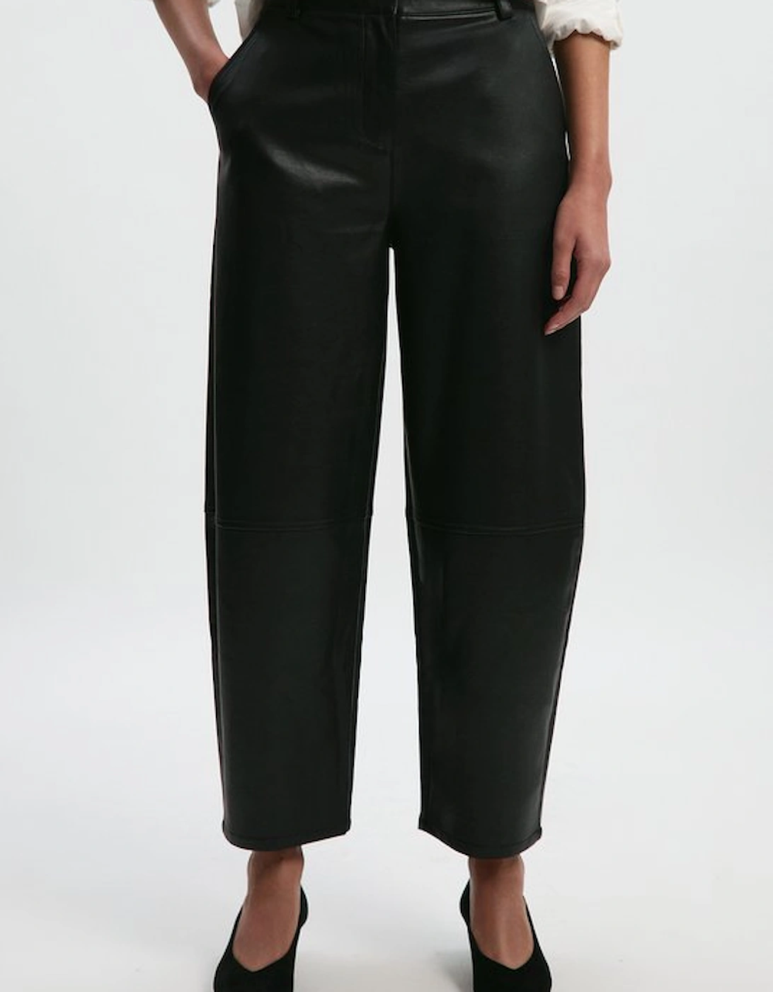 Faux Leather Barrel Leg Trouser
