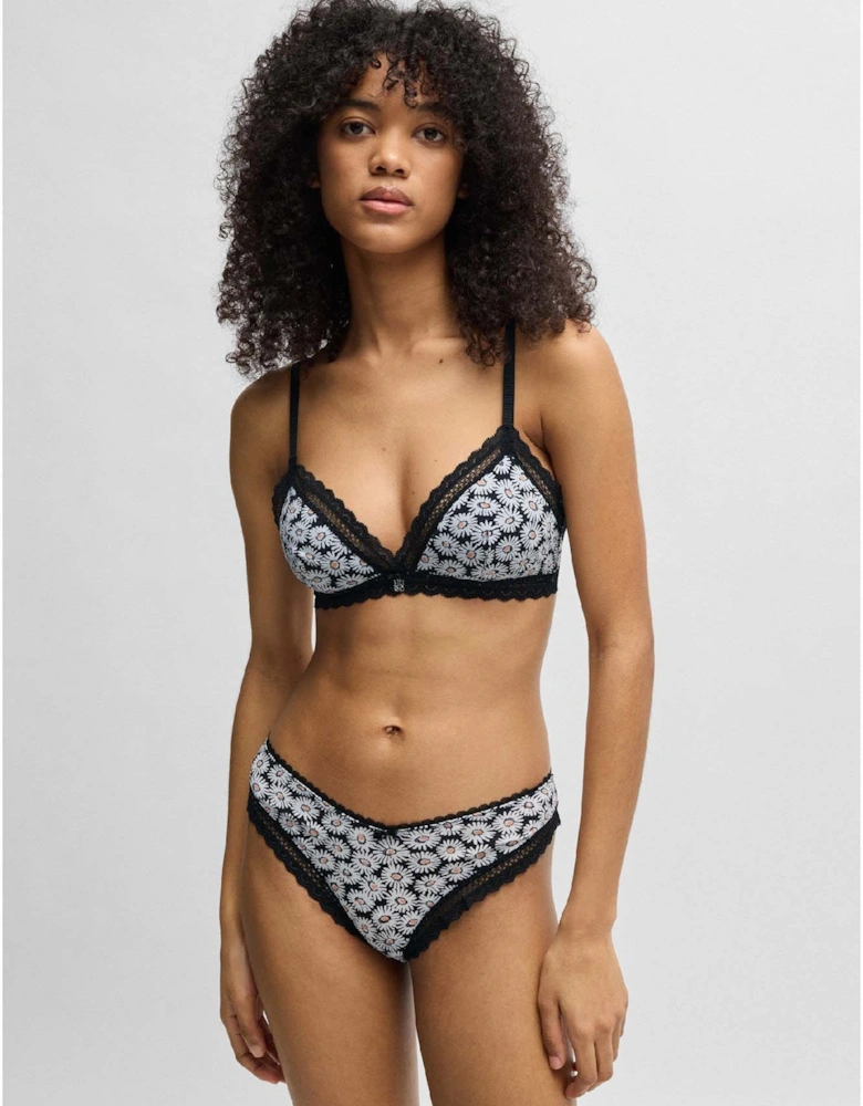 Lace Trim Bra with Daisy Print