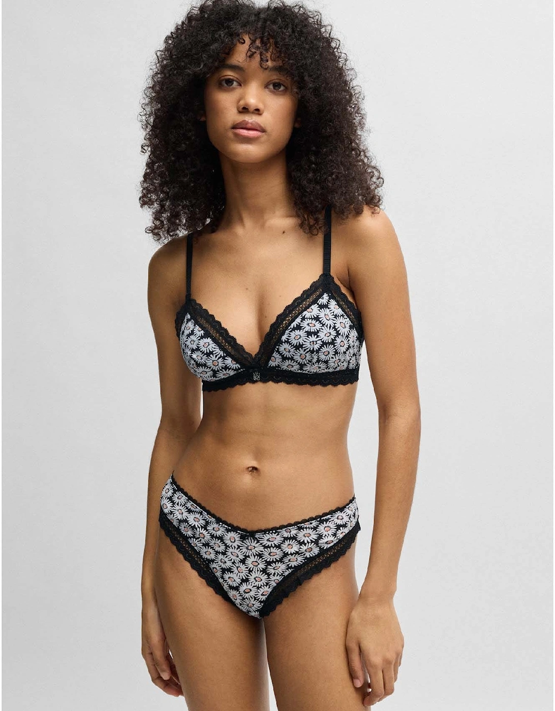 Lace Trim Bra with Daisy Print